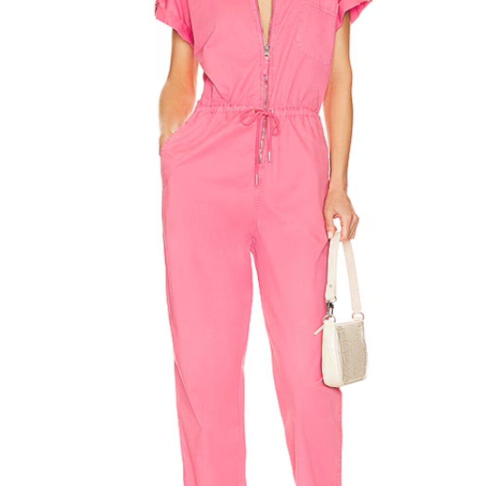 Pistola Jordan Short Sleeve Zip Front Jumpsuit in Pink Punch, Medium
